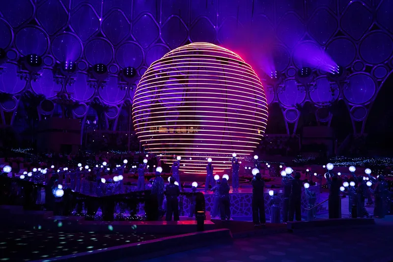 High-resolution LED curtain screens displaying vibrant cultural visuals during opening act