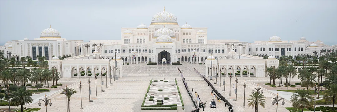 A discreet operational compound at Emirates Palace supported performers, horses and camels before the official ceremonial welcome at Qasr Al Watan.