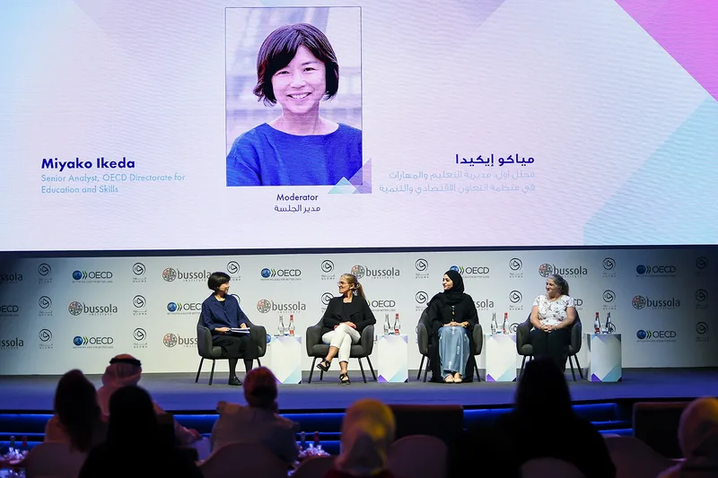 Educational conference plenary hall with interactive stage set and LED backdrops in Dubai