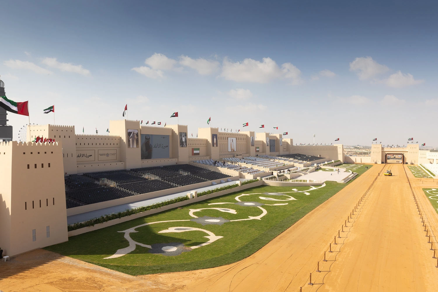 Grandstand spectator arena and central parade track built for national celebration in Abu Dhabi